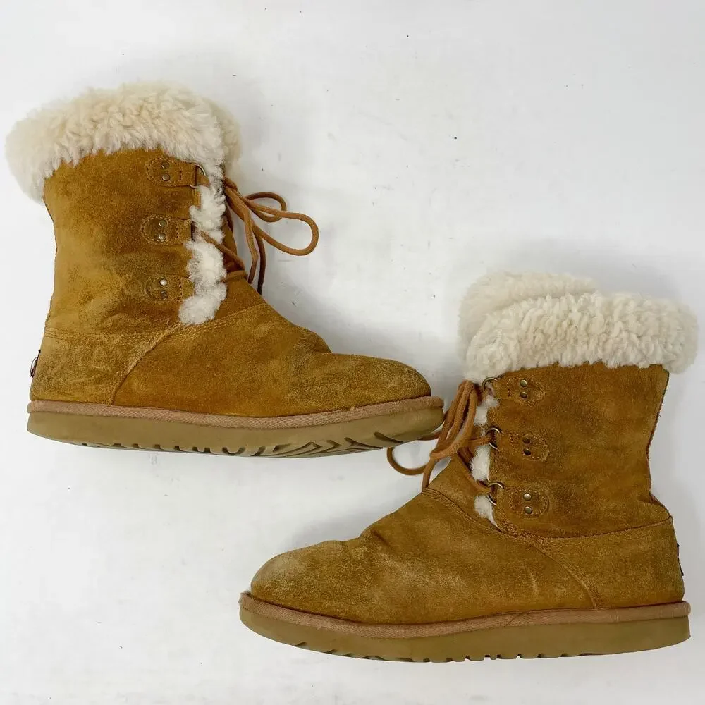 UGG Sophie Sophy Lace Up Suede Fleece Boots Youth Girls 6K